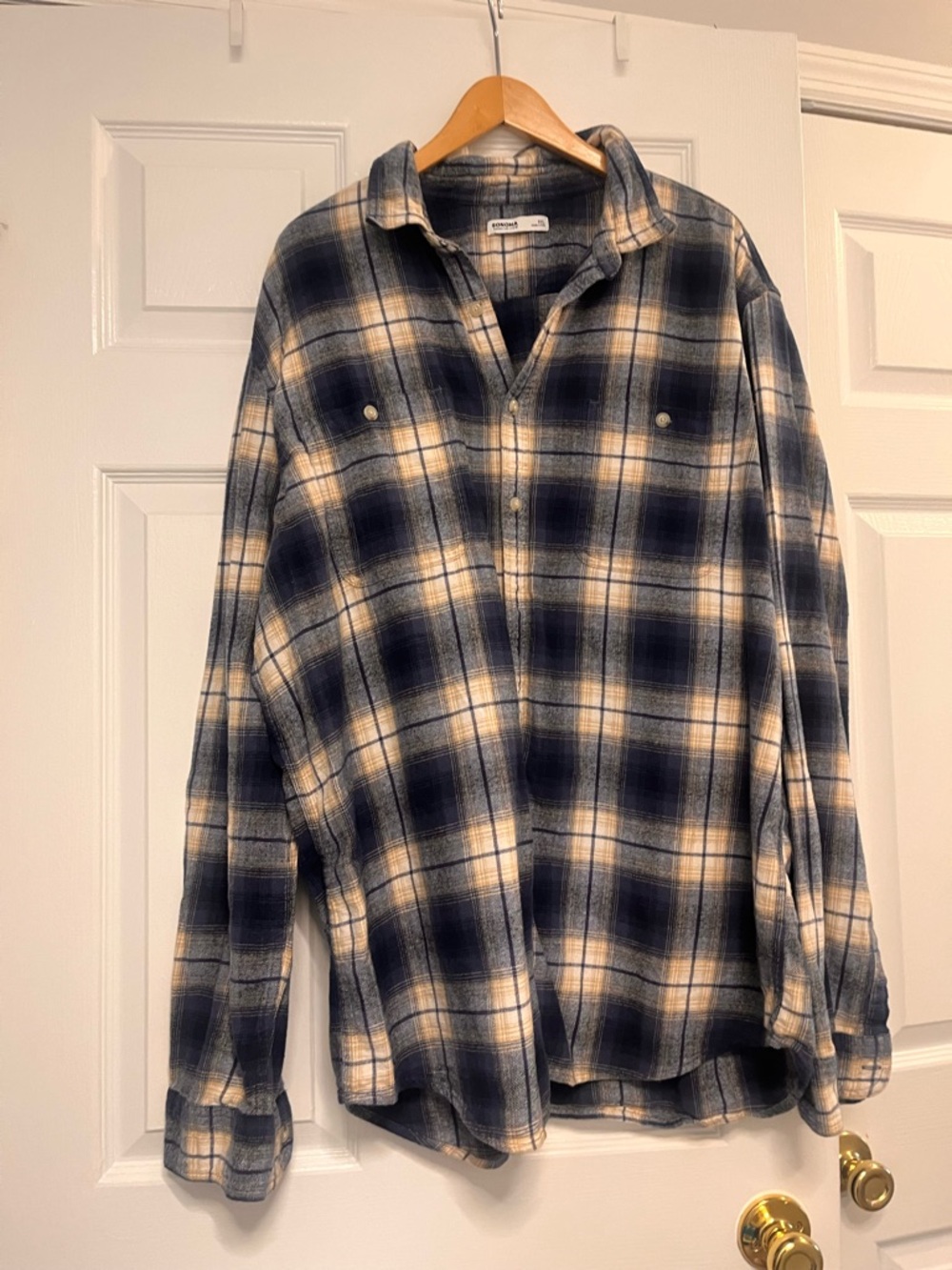 Sonoma blue and Cream Plaid Button-Down Shirt Men’s XXL